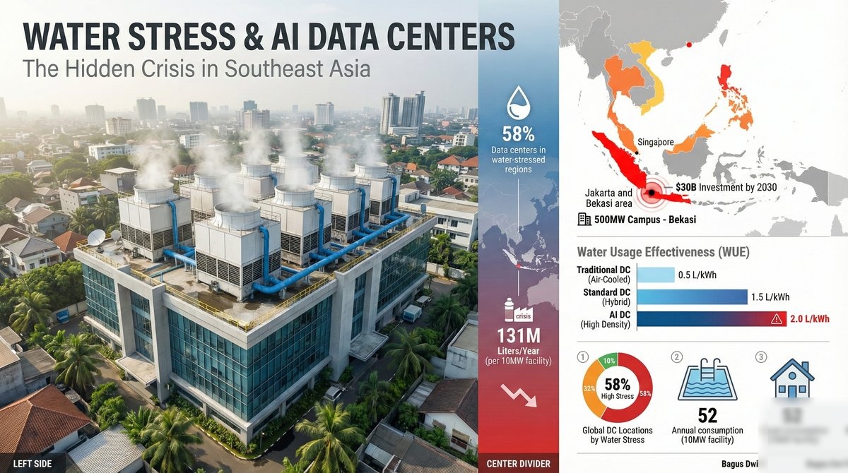 Water Stress and AI Data Centers - Key Statistics Infographic